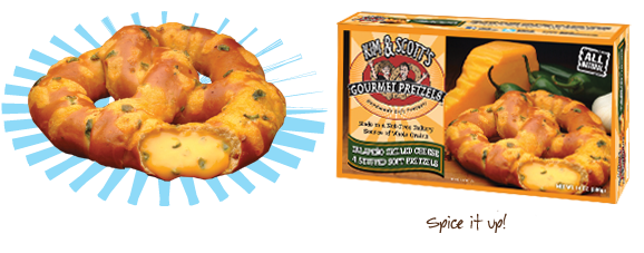 Cream Cheese - J And J Snack Cheddar Jalapeno Soft Stuffed Pretzel (600x255), Png Download