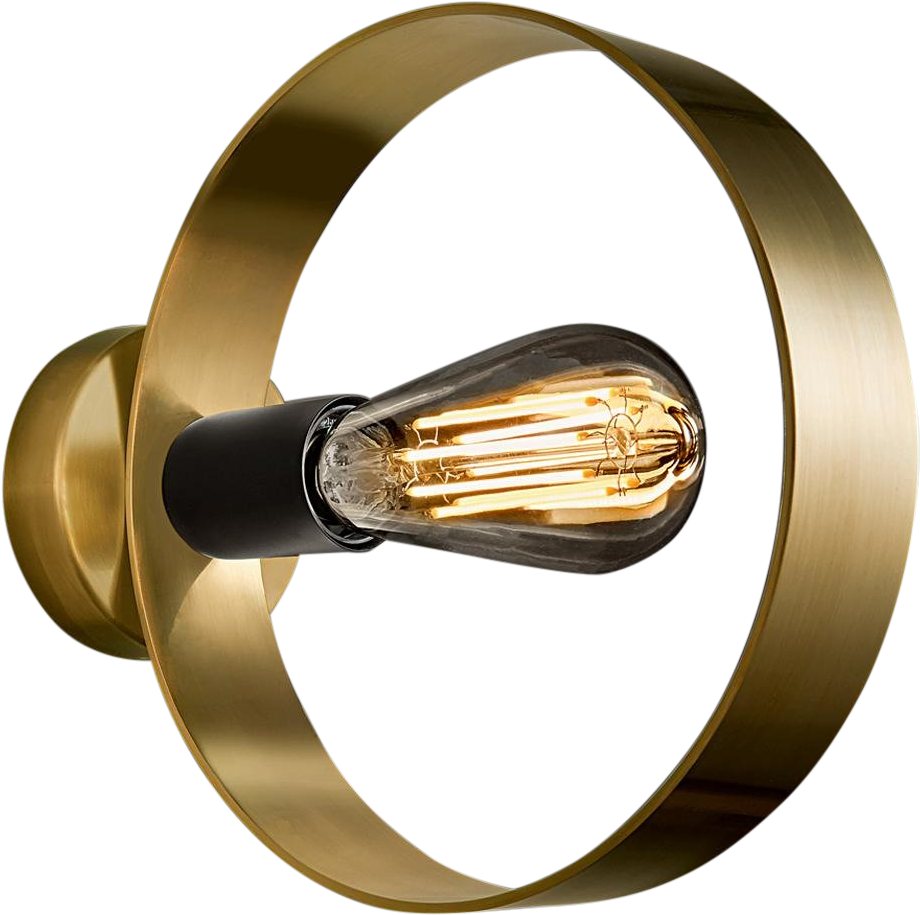 Halo Brushed Brass Wall Light - Brass (1021x1016), Png Download