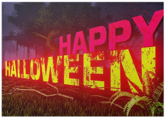 Glowing Happy Halloween Text In The Dark Forest 1 Poster - Halloween (400x400), Png Download