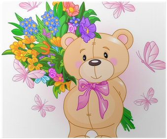Teddy Bear With Flowers (400x400), Png Download