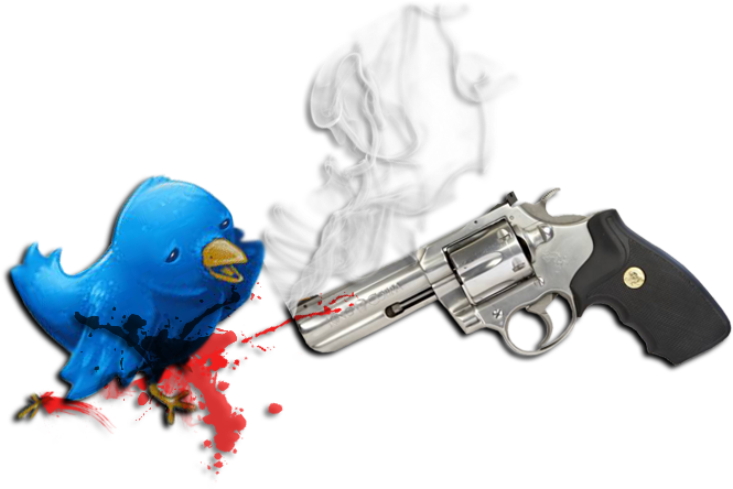 Noog Corner Twitter Bird Mascot Gun Head Shoot Tweet - Twitter Bird Gun (683x464), Png Download