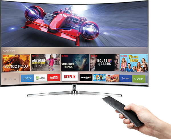 Finding What You Want To Watch Is A Breeze With Smart - Samsung 65" Curved 4k Ultra Hd Smart Tv With Hdr, Quantum (600x487), Png Download