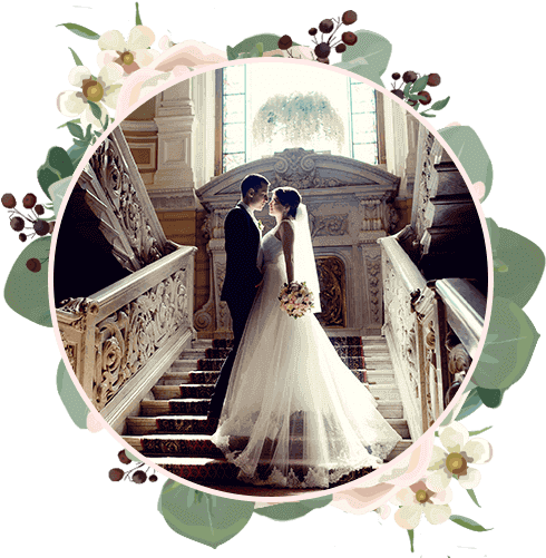 Bride And Groom On Stairs Ceremonies In Charlestown, - Wedding Facebook Ad Sample (500x500), Png Download
