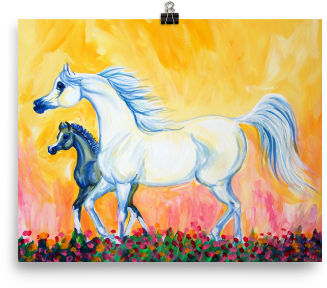 Arabian Mare And Foal Matte Print - Stallion (1000x1000), Png Download