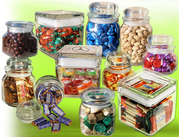 Variety Of Candy-filled Glass Jars - Glass (600x444), Png Download