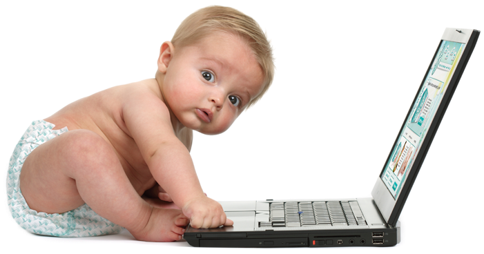 Need To Email Us Dfgg - Baby Using Computer Funny (703x374), Png Download