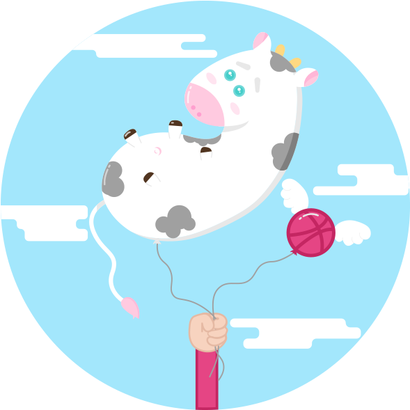Baby Cow Balloon Adobe Flat Illustration Baby Cow Balloon - Cattle (800x600), Png Download