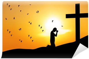 Man Praying Under The Cross Wall Mural • Pixers® • - Man Praying Silhouette (400x400), Png Download
