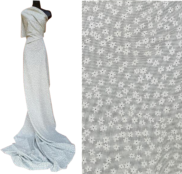 Vintage Silky Flowing Sewing Fabric 3 Yards Green White - Cocktail Dress (605x605), Png Download