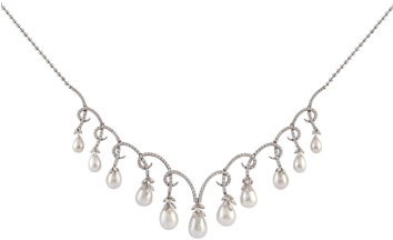 Elegant Diamond Necklace With Hanging Peral Drops - Necklace (400x400), Png Download