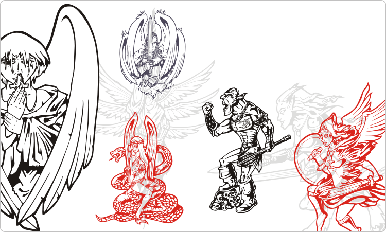 Artistic Tattoo Designs - Angel & Snake Large Wall Clock (750x451), Png Download