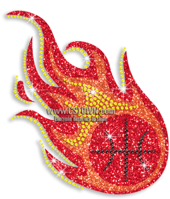 Cool Basketball On Fire Iron On Glitter Rhinestone - Illustration (450x450), Png Download