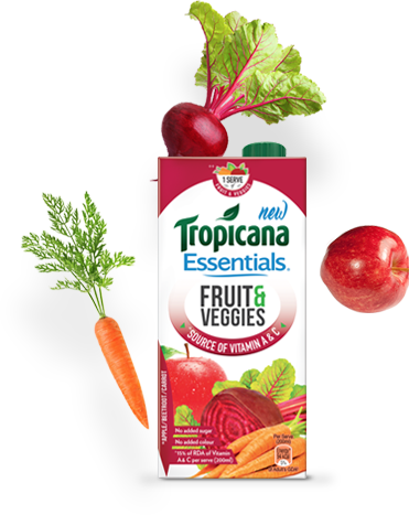 Tropicana Essentials Fruit And Veggies Juice - Tropicana Essentials, Fruits And Veggies, 1l (371x467), Png Download