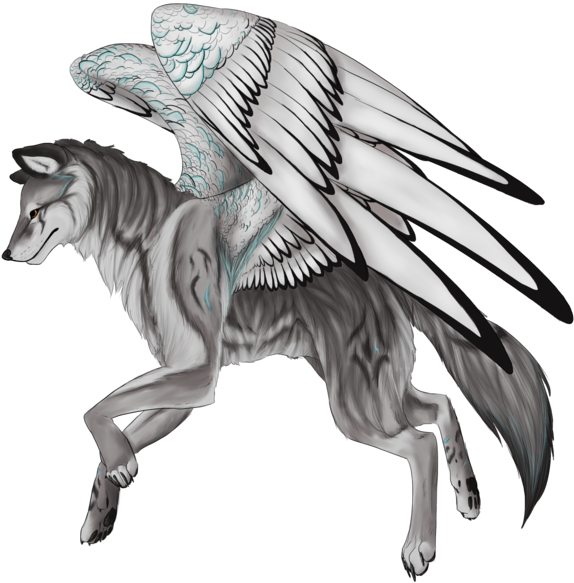 Drawn Wolf Winged Wolf - Drawing Alebrije (1024x683), Png Download