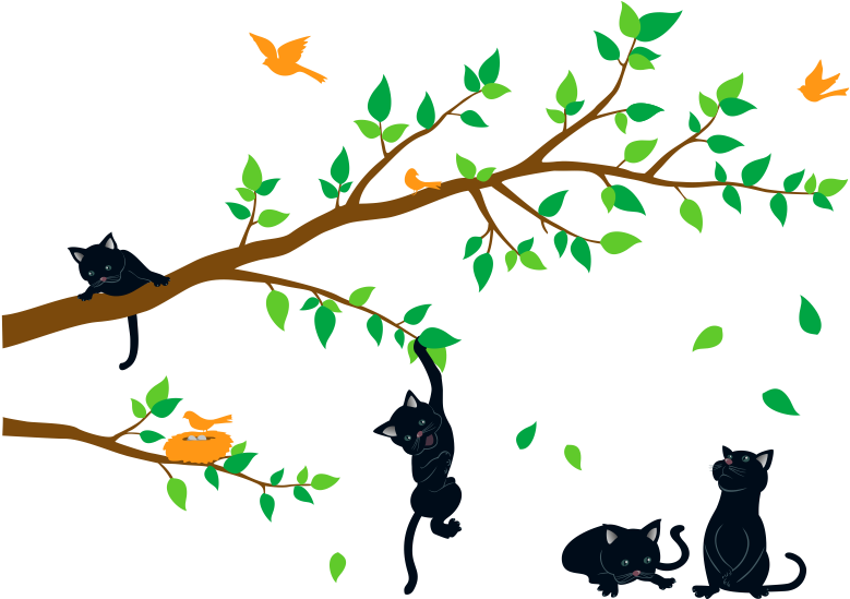 50 Cm De Ancho - Wall Paintings Tree And Cat (800x774), Png Download
