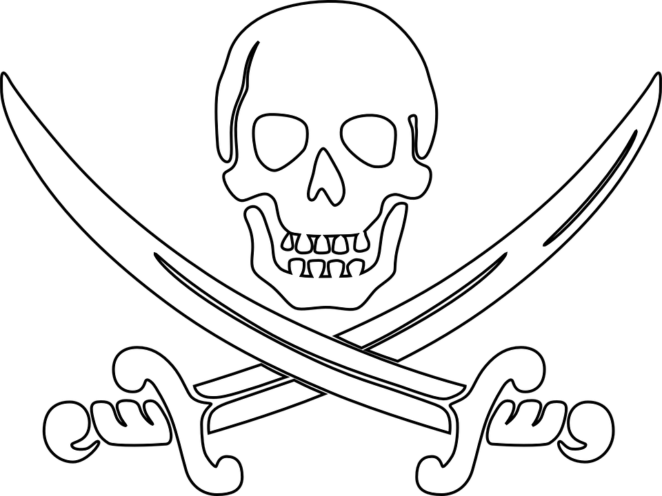 Pirate Skull Outline Sword Swords Death's - Pirate Flag (453x340), Png Download