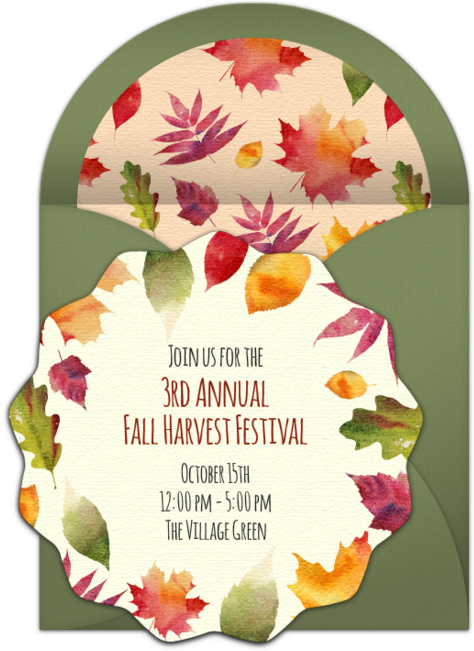 Watercolor Foliage Online Invitation - Email (650x650), Png Download