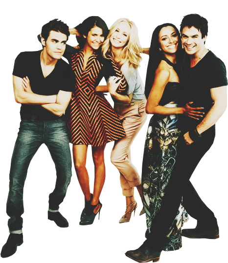 Candice Accola, Ian Somerhalder, Kat Graham, Nina Dobrev, - Elenco The Vampire Diaries (499x574), Png Download