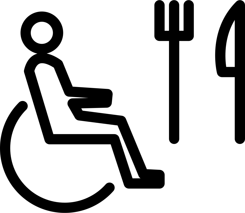 Person On Wheel Chair Outline With Fork And Knife Comments - Wheelchair (980x854), Png Download