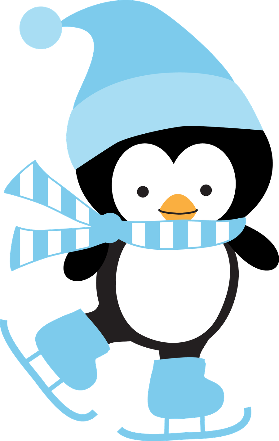 Winter Clipart - Penguin Ice Skating Clipart (900x1422), Png Download