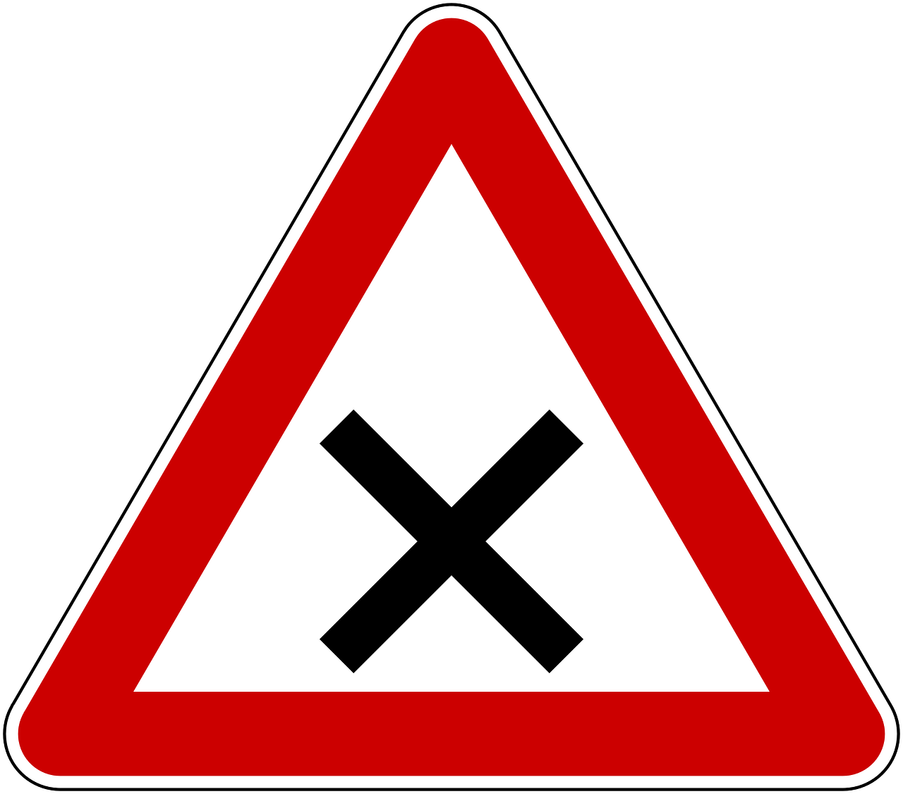 Traffic Sign Road Sign Shield - Two Way Traffic Across A One Way Road Sign (1280x1126), Png Download