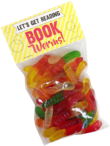 Book Worms Gummi Worm Treat Bag For Fresh Candy And - Gummy Worms Bag Png (500x500), Png Download