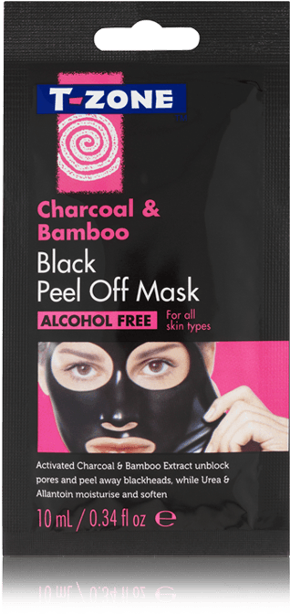 Black Peel Off Mask Sachet - T-zone Charcoal & Bamboo Nose Pore Strips 12s (558x733), Png Download