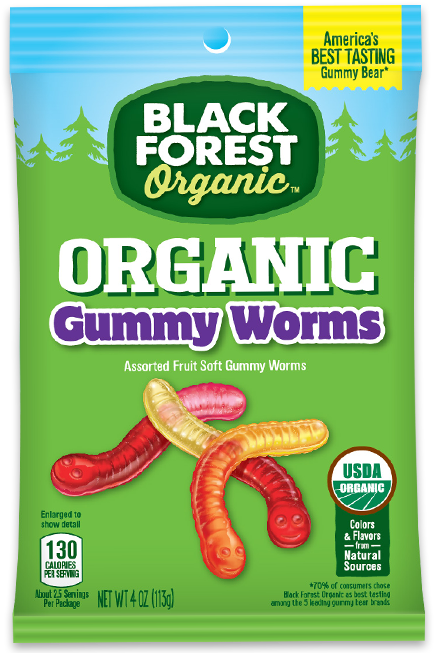Black Forest Bf Organic Gummy Worms Peg 3 Oz - Black Forest Licorice Bites (612x665), Png Download