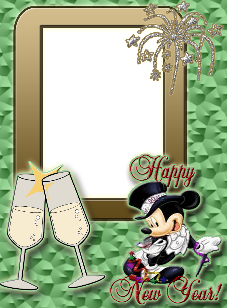 Moldura Mickey Com Frase Happy New Year , Fundo Verde, - Fireworks (760x1033), Png Download