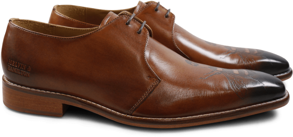 Derby Shoes Clark 14 Crust Tan Lasercut Skull Toe Electric - Derbies Melvin & Hamilton Clark 14 Crust Tan Lasercut (1024x1024), Png Download