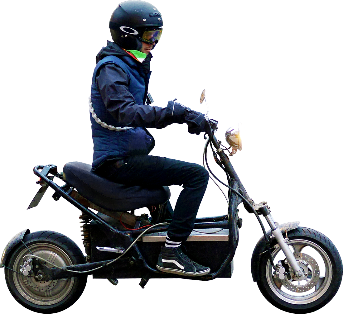 Had A Coffee With L And His Super Cool Electric Scooter - Man On Moped Png (1024x939), Png Download