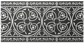 Seamless Gothic Floral Vector Border With Fleur De - Medieval Floral Border Black And White (400x400), Png Download