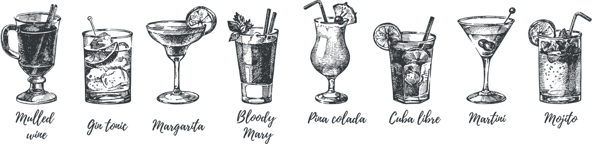 @leonardsat39 - Gin Tonic Hand Drawings (1200x292), Png Download
