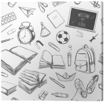 Books, Notebook, Copybook, Backpack, Lamp, Alarm Clock, - Welcome Back Supplies In Black And White (400x400), Png Download