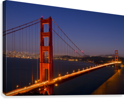 Golden Gate Bridge At Night Canvas Print - Golden Gate Bridge (429x344), Png Download