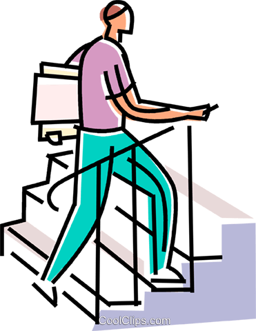 Man Climbing Stairs With File Folders Royalty Free - Cartoon Person Walking (371x480), Png Download