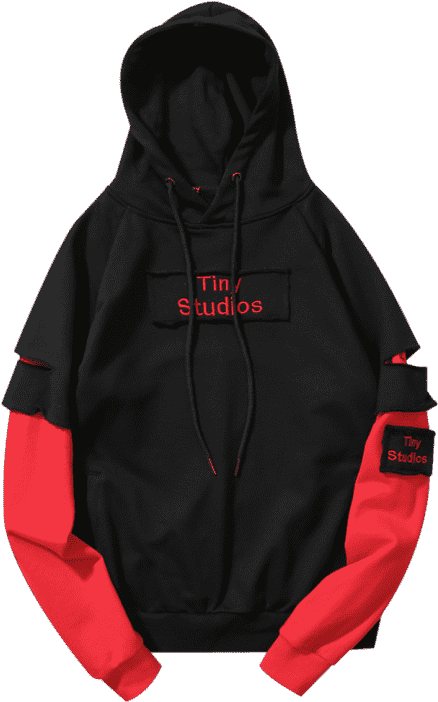 Underlay Sleeve Black Patch Ripped Hoodie Xl Design - Hoodie (558x744), Png Download