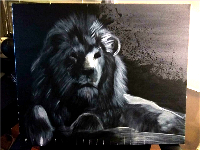 Lion, Black And White Acrylic On Canvas, - Masai Lion (1000x750), Png Download