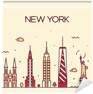 New York City Skyline Silhouette Line Art Style Wall - Silhouette Art Of City Skyline (400x400), Png Download