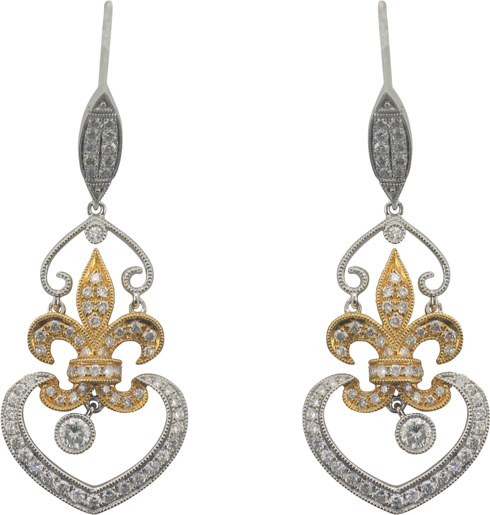 18k White & Yellow Gold Diamond Fleur De Lis Earrings (2500x1875), Png Download