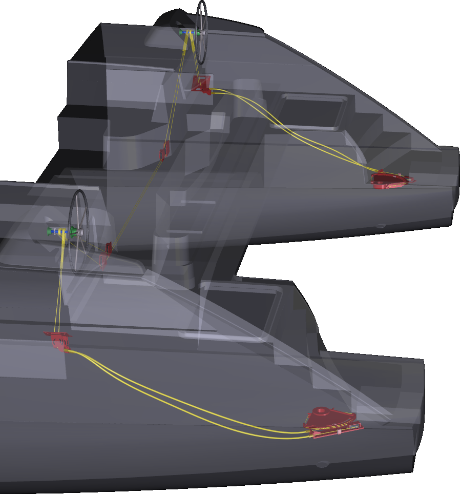 Wheels, One Won't Feel A Lot O Slack - Rudder System On Catamaran (898x963), Png Download