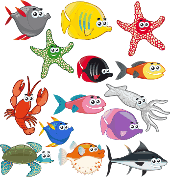 Sea Creatures Kids Stickers - Sea Creatures For Kids (347x360), Png Download
