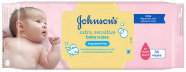 Johnson's Extra Sensitive Baby Wipes Fragrance Free (600x750), Png Download