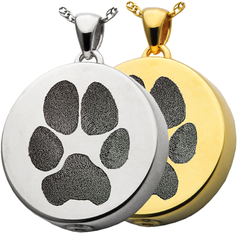 Pet Print Cremation Jewelry- Simple Round Pawprint - Pawprint Round Solid 14k Gold Pet Cremation Necklace (500x500), Png Download