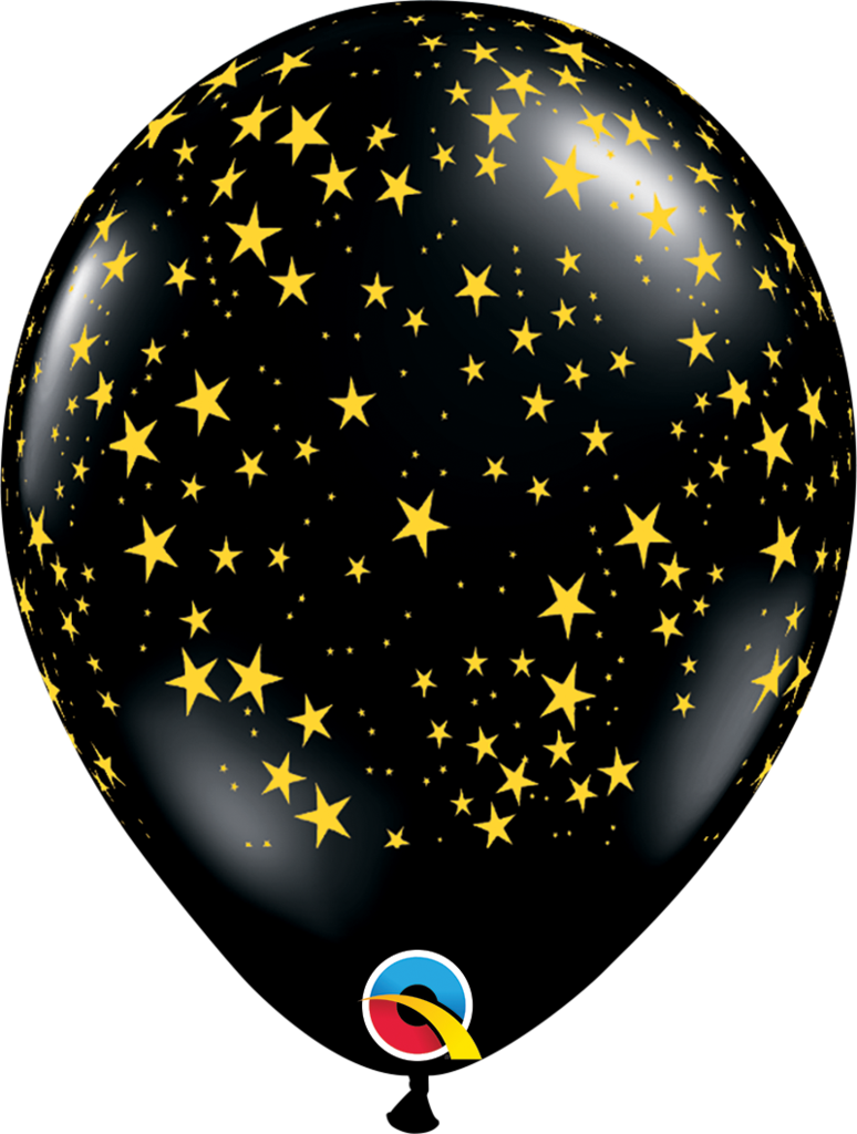 25 Latex Balloons 11" Halloween Black & Gold Stars - Star Printed Latex Balloon (774x1024), Png Download