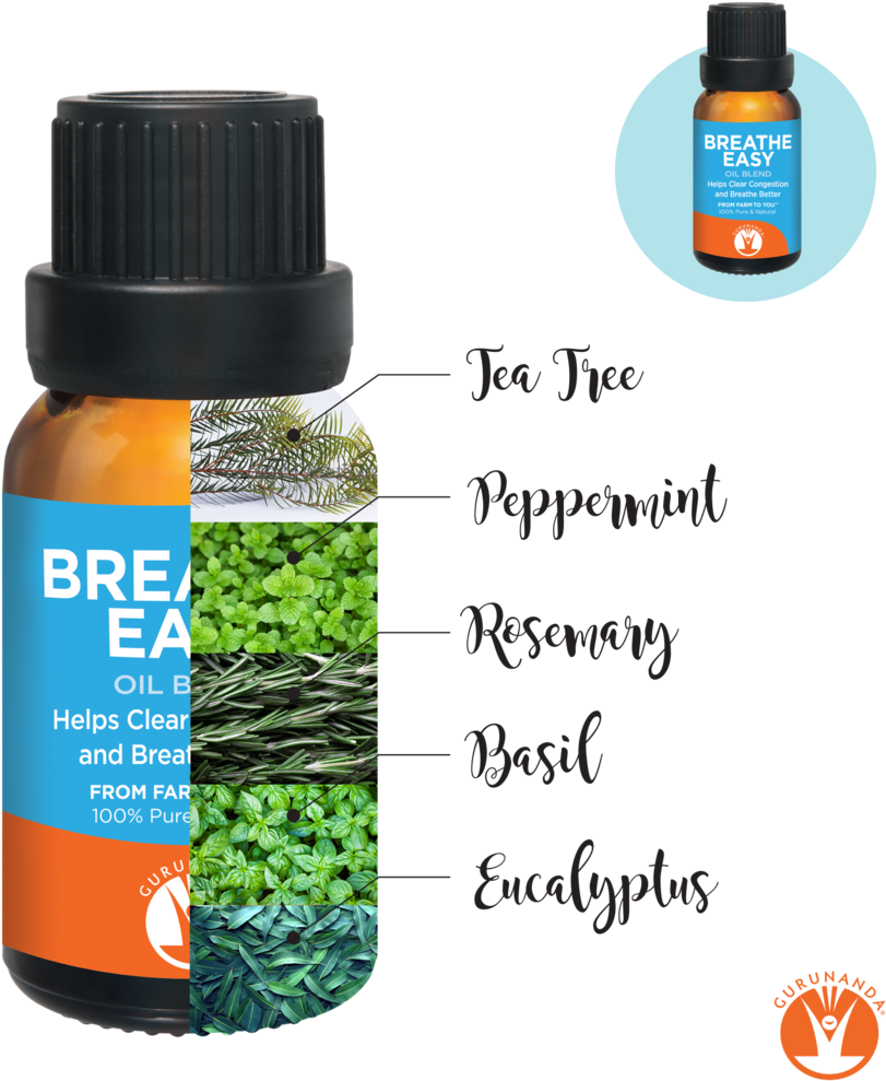 Breathe Easy Essential Oil - Gurunanda - 100 Pure Essential Blend Breathe Easy - (1024x1024), Png Download