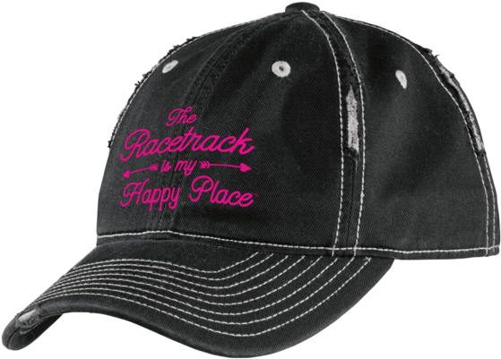The Racetrack Is My Happy Place™ Embroidered Hat - Rip And Distressed Cap Dt612 Nickel/new Red Osfa (600x600), Png Download