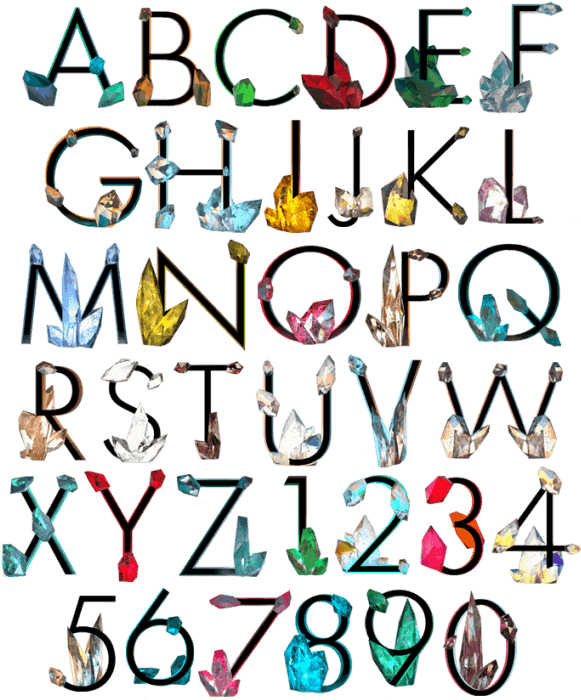 Crystal Colorful Diamond Font Alphabet (595x706), Png Download
