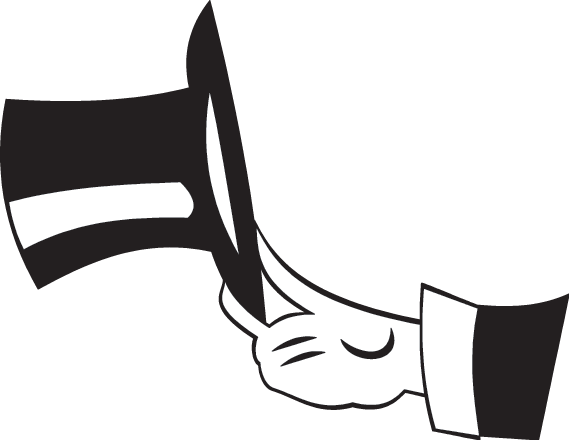 Cat In The Hat And The Sea - Black And White Magic Clipart (569x440), Png Download