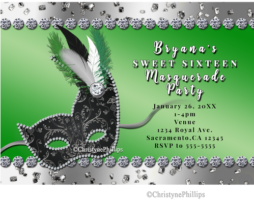 Maskerade-aquamarine Silberne Geburtstags-party Karte (498x498), Png Download